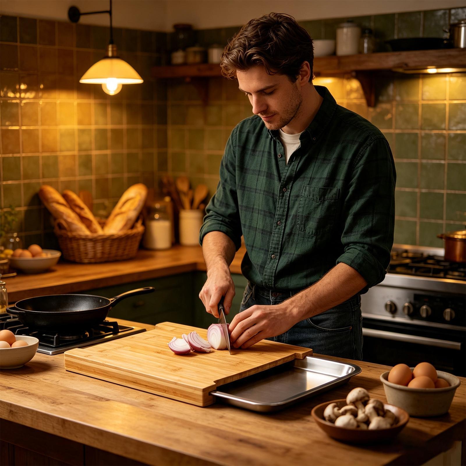 Bamboo Cutting Board - เขียงไม้กันลื่นพร้อมถาด เขียงไม้สำหรับหั่นเนื้อ สเต็ก ผัก อาหาร สำหรับร้านอาหารและงานจัดเลี้ยง