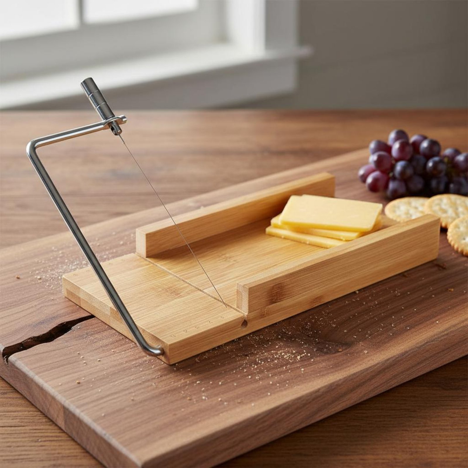 Bamboo Cutting Board - เขียงตัดลวด ตัดได้อย่างราบรื่นและสม่ำเสมอ เขียงหั่นเนย เขียงไม้ไผ่สำหรับตัดชีส โครงสร้างแข็งแรง ทนทาน