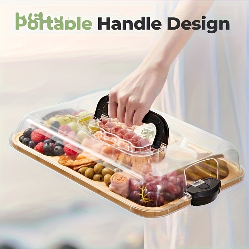 Bamboo Cutting Board - เขียงไม้ไผ่มีฝาปิด แบ่งช่องใส่ผลไม้ สเต็ก สำหรับหั่นอาหาร ใช้เป็นถาดสำหรับงานปาร์ตี้