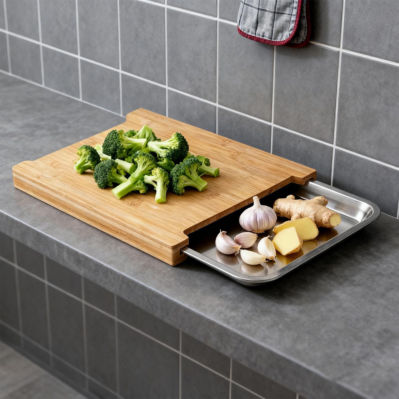 Bamboo Cutting Board - เขียงไม้กันลื่นสำหรับเตรียมอาหาร อุปกรณ์หั่นอาหาร เขียงไม้สำหรับเนื้อสัตว์ สเต็ก ผัก อาหาร