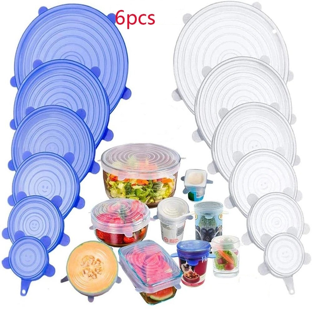 Kitchen Gadgets That Are Useful - ฝาปิดซิลิโคนยืดหยุ่น 6 ชิ้น ใช้ซ้ำได้ สำหรับเก็บรักษาความสด อุปกรณ์ครัว